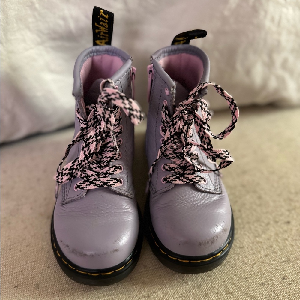 Dr. Marten 1460 Kids Frosted Lavender Boots with Pink Laces